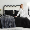CozyLux Queen Comforter Set Black, 3 Pieces Solid Comforters Queen Size Breathable Quilted Bedding Sets