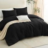 CozyLux Queen Comforter Set Black, 3 Pieces Solid Comforters Queen Size Breathable Quilted Bedding Sets