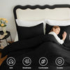 CozyLux Queen Comforter Set Black, 3 Pieces Solid Comforters Queen Size Breathable Quilted Bedding Sets