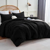CozyLux Queen Comforter Set Black, 3 Pieces Solid Comforters Queen Size Breathable Quilted Bedding Sets