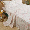FADFAY Cotton Sheets Set Twin, Blush Pink Sheet Set Soft Girls Elegant Floral and Branches Leaves Printed Deep Pocket Fitted Sheet 4Pcs
