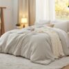 Bedsure Queen Comforter Set, Beige Soft Prewashed Bedding for All Seasons, 3 Pieces GentleSoft™ Bed Set