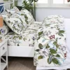 FADFAY Shabby Floral Sheets King 100% Cotton 600 TC White Flower and Green Leaves Bedding Vintage Garden Botanical Print Country Side Bed Sheet Soft Deep Pocket Sheet 17.5'',Beige