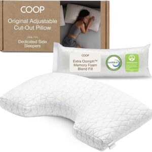 Coop Home Goods Original Cut-Out Adjustable Pillow, Queen Size Bed Pillows for Neck & Head Support, 18 x 28 “ Memory Foam Pillows - Medium Firm for Side Sleeper, CertiPUR-US/GREENGUARD Gold