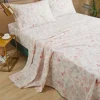 FADFAY Cotton Sheets Set Twin, Blush Pink Sheet Set Soft Girls Elegant Floral and Branches Leaves Printed Deep Pocket Fitted Sheet 4Pcs