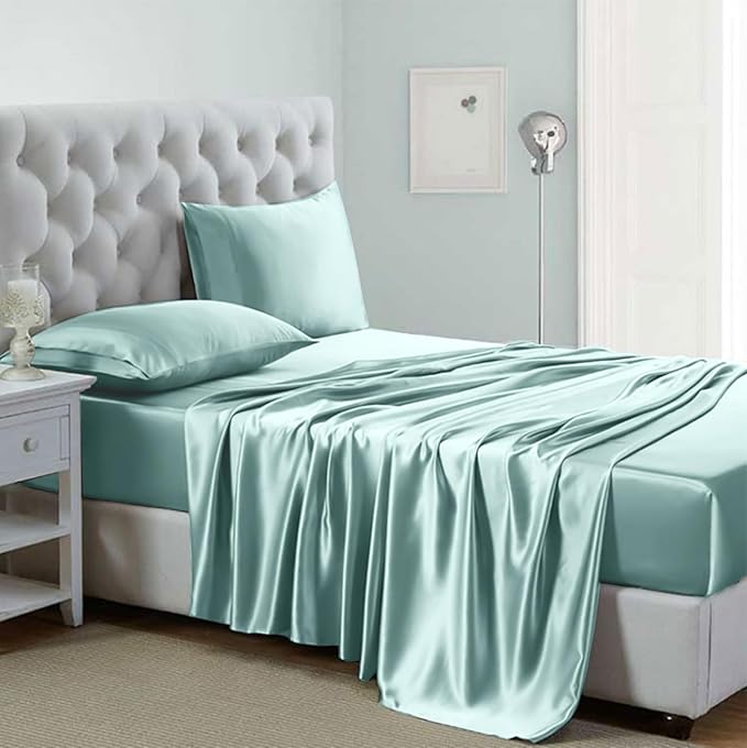 Lanest Housing Silk Satin Sheets, Full Size Satin Bed Sheet Set with Deep Pockets
