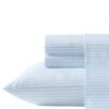 Laura Ashley - Queen Sheet Set, Crisp & Cool Cotton Percale Bed Sheets, Deep Pockets, Striped Bedding with Matching Fitted Sheet & Pillowcases (Bedford Skinny Stripe Blue)