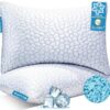 QUTOOL Cooling Pillow for Sleeping, CertiPUR-US Shredded Memory Foam Queen Pillows Set of 2, Cool Pillow for Hot Sleepers Adjustable Firm Pillow for Side, Back, Stomach Sleepers Soft Yet Support,White