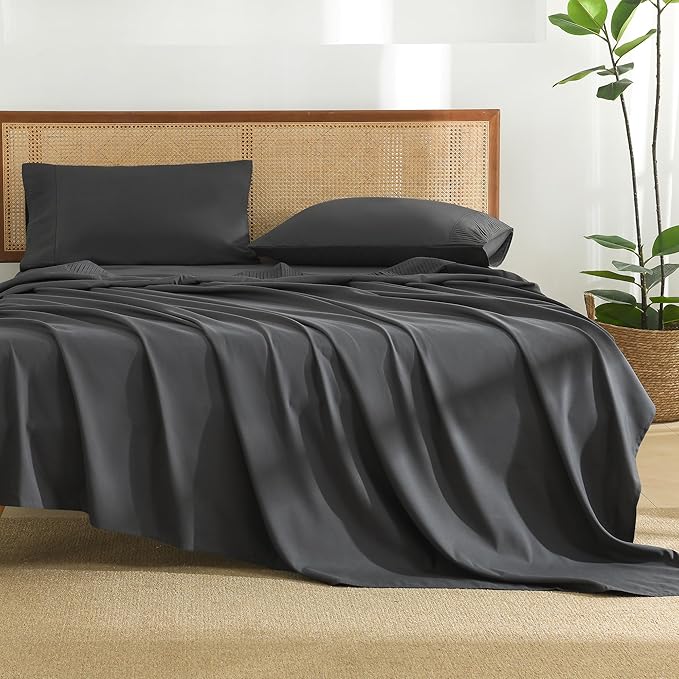 Andency Dark Grey Sheets King Set 4 Pieces, Super Soft Sheets for King Size Bed